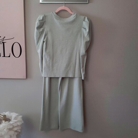 NWT Rachel Zoe icy mint green puff sleeve sweatshirt top & belted sweatpants set - Picture 14 of 14